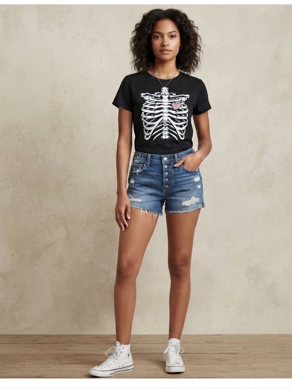 House of Cotton Black Skeleton Graphic T-Shirt